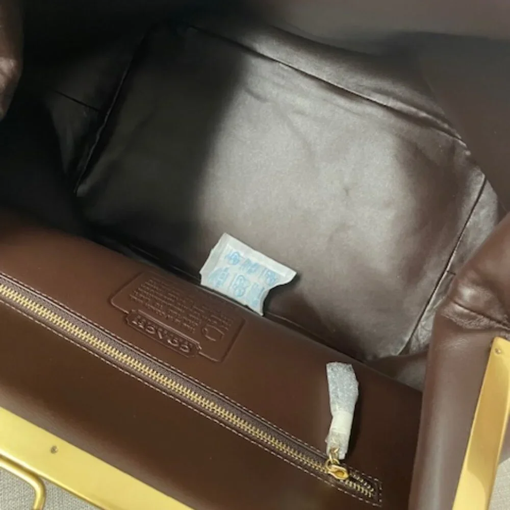 Coach Brown Leather Kiss-Lock Frame Satchel with Gold Hardware - Picture 5 of 11
